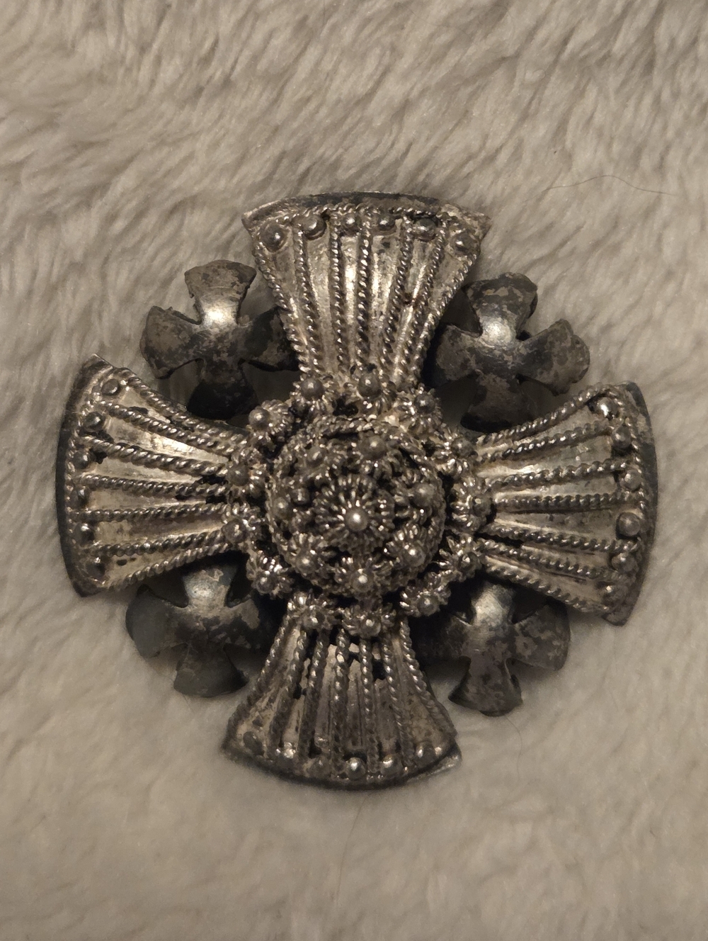 1.5" Vintage 950 Silver Jerusalem Cross Brooch/Pendant Crusader or Maltese Style